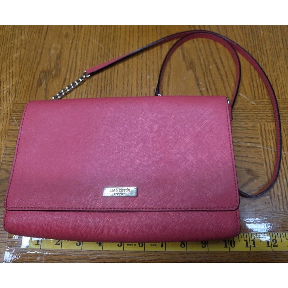 Kate Spade Coral Pink Saffiano Leather Crossbody Gold Hardware